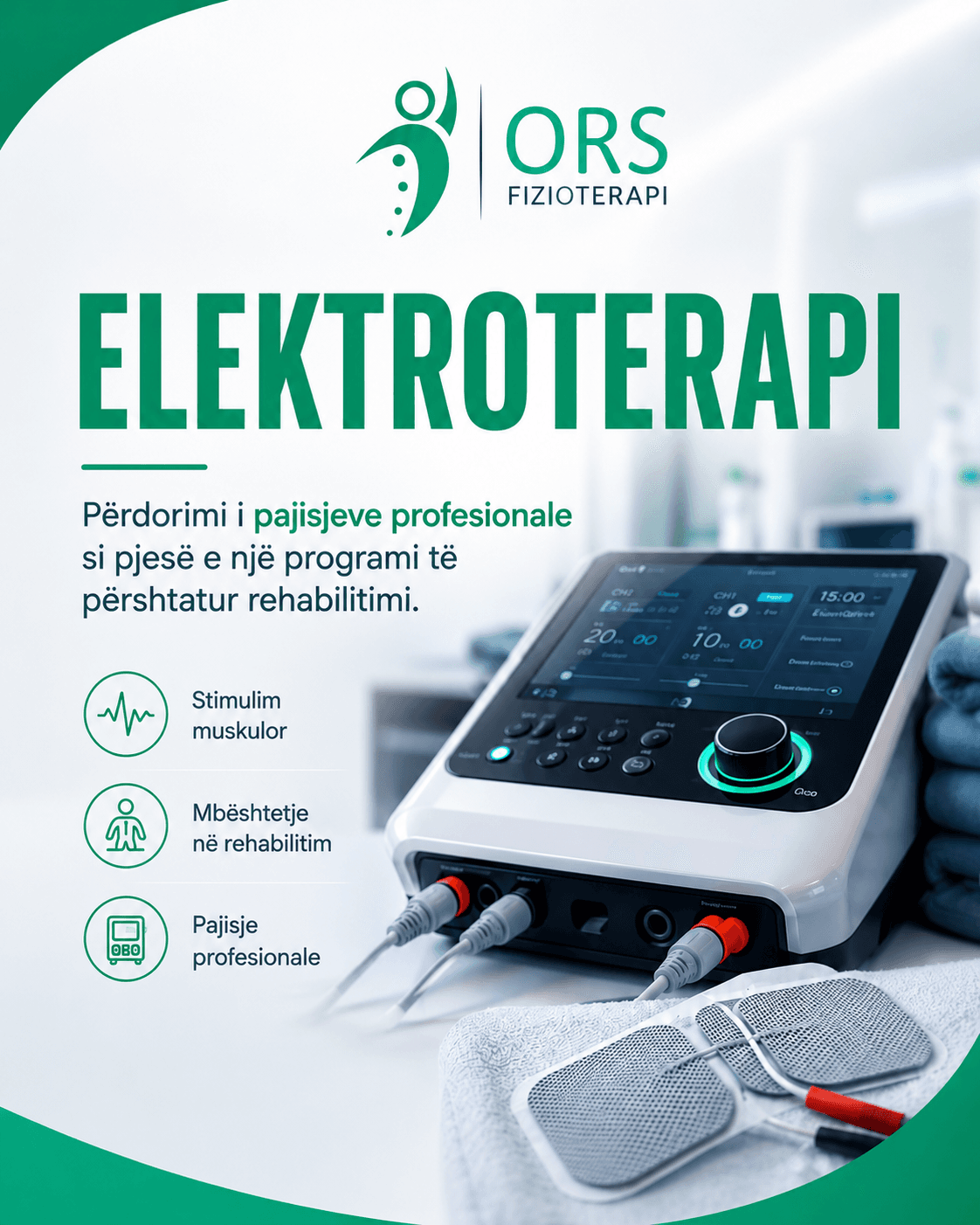 Pajisje profesionale elektroterapie e përdorur në ORS për stimulim dhe rehabilitim.
