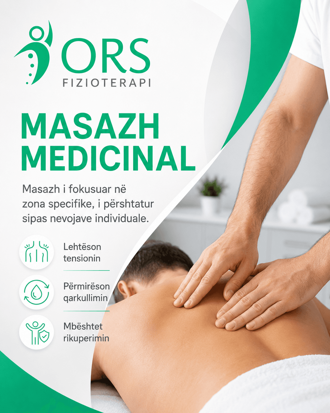Masazh medicinal i fokusuar në zonën e shpinës gjatë një seance në ORS.